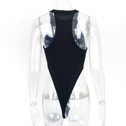 Summer New Foreign Trade European and American Women's Slim-fit Vest Top Sexy Hanging Neck Sleeveless High Split Jongsuit