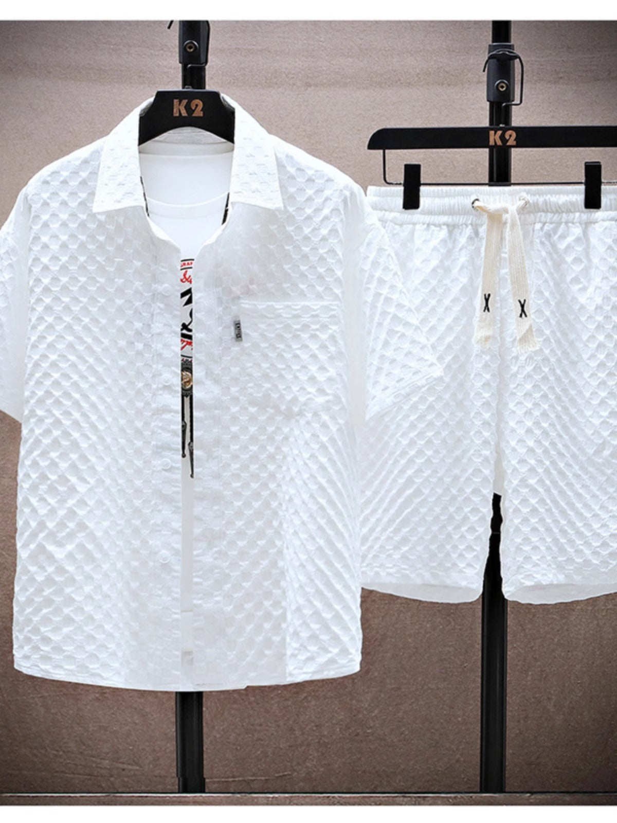Thin sports leisure two-piece 2024 summer ice silk suit men's