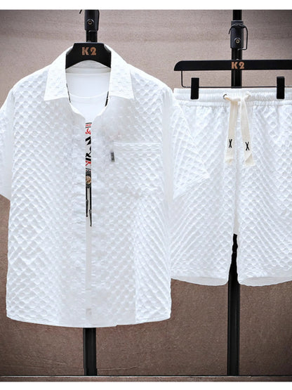 Thin sports leisure two-piece 2024 summer ice silk suit men's