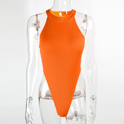 Summer New Foreign Trade European and American Women's Slim-fit Vest Top Sexy Hanging Neck Sleeveless High Split Jongsuit