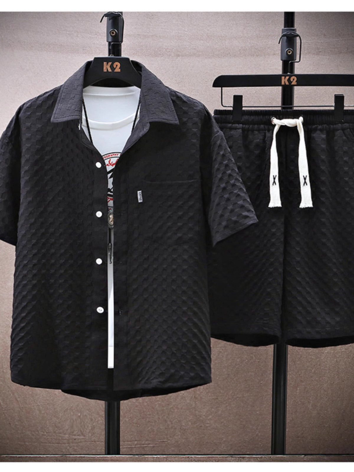 Thin sports leisure two-piece 2024 summer ice silk suit men's