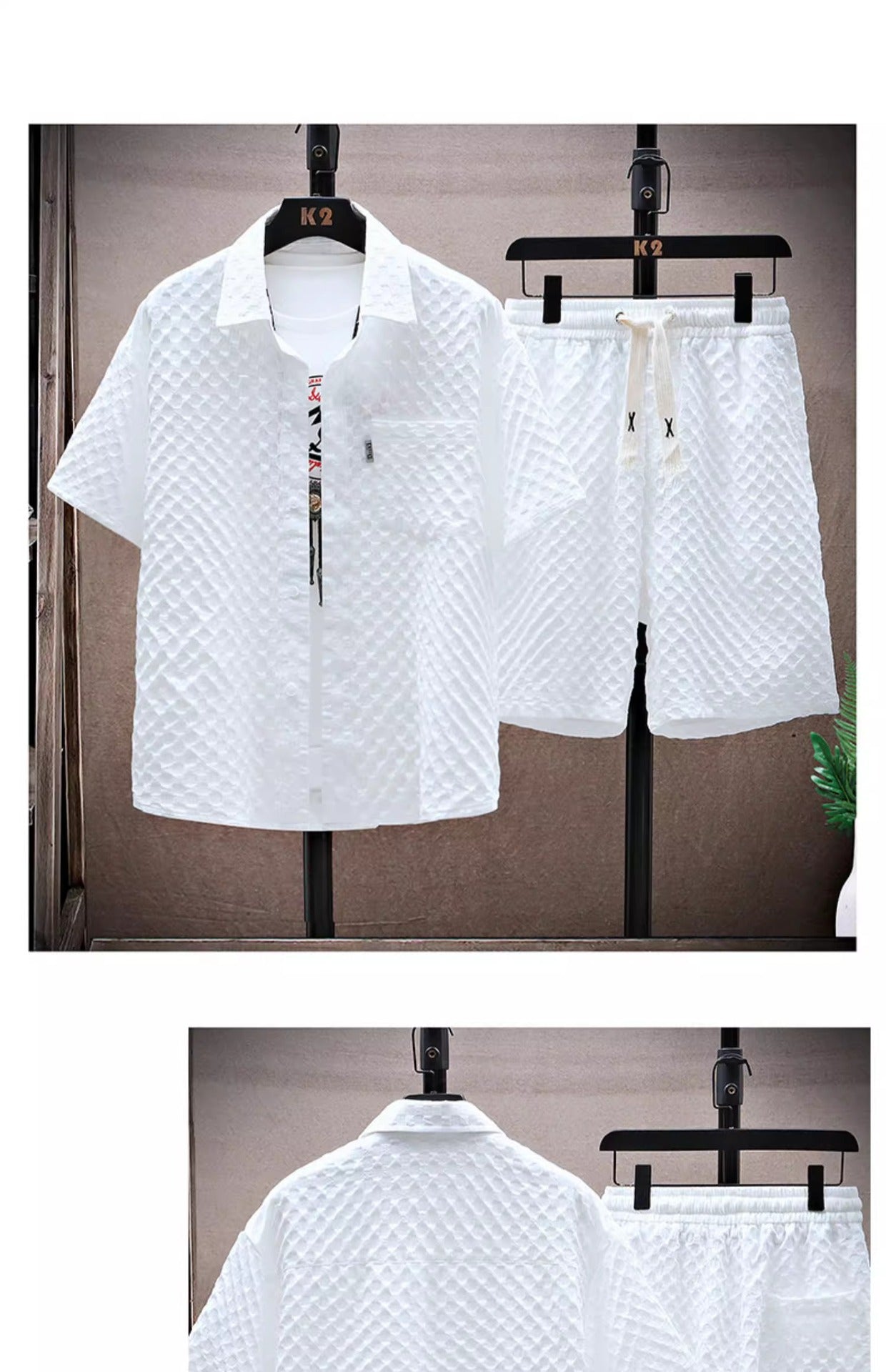 Thin sports leisure two-piece 2024 summer ice silk suit men's