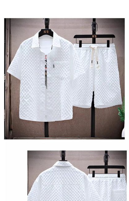 Thin sports leisure two-piece 2024 summer ice silk suit men's