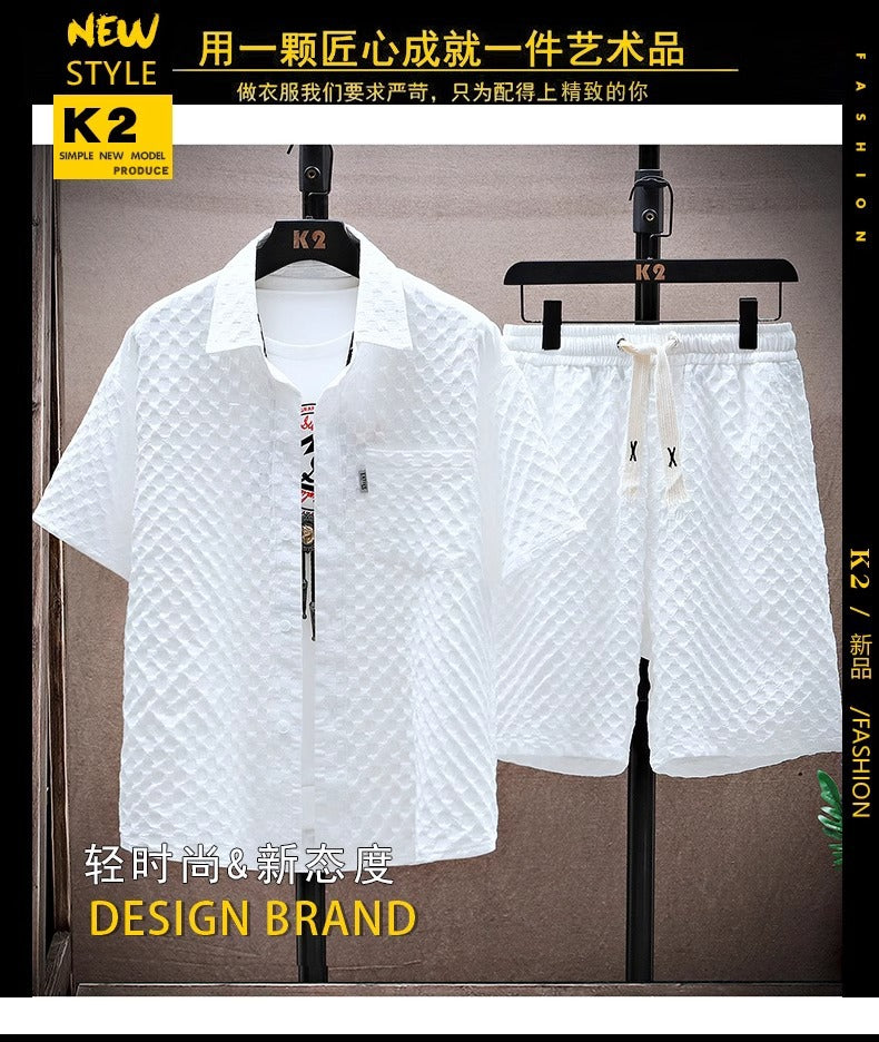 Thin sports leisure two-piece 2024 summer ice silk suit men's