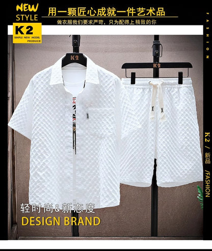 Thin sports leisure two-piece 2024 summer ice silk suit men's