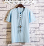 Men's Button Loose Shirts Casual Male V Neck Short Sleeve Harajuku Linen T-shirt Tops ZJFS-1901