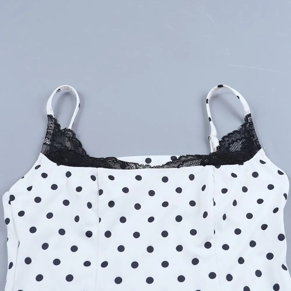 New Lace Splicing Lace Camisole Top Polka Dot Sleeveless Design Polka Dot Top
