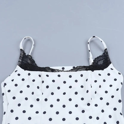 New Lace Splicing Lace Camisole Top Polka Dot Sleeveless Design Polka Dot Top Trendy Slim Fit Top Y2K Fashion