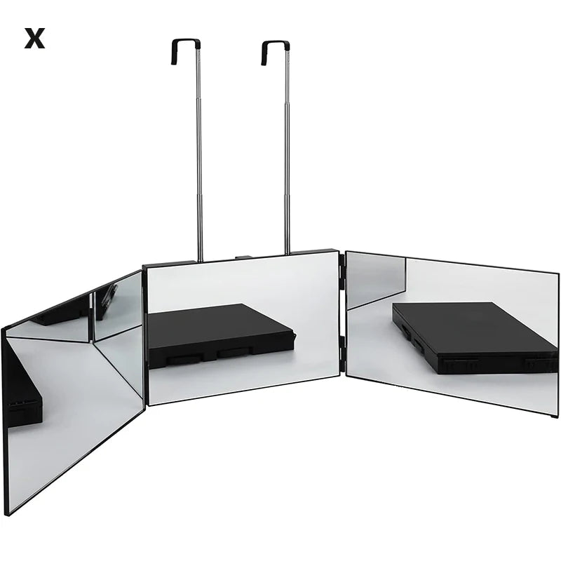 3-Way Mirror with Height Adjustable Hook 360 Trifold Makeup Mirror Hairdressing Mirror Suitable for Haircut Styling