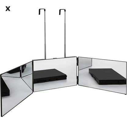 3-Way Mirror with Height Adjustable Hook 360 Trifold Makeup Mirror Hairdressing Mirror Suitable for Haircut Styling