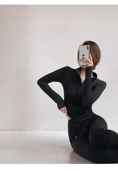 Women's Quick-Dry Yoga Jacket – Long Sleeve Slim Fit Zip Running Coat