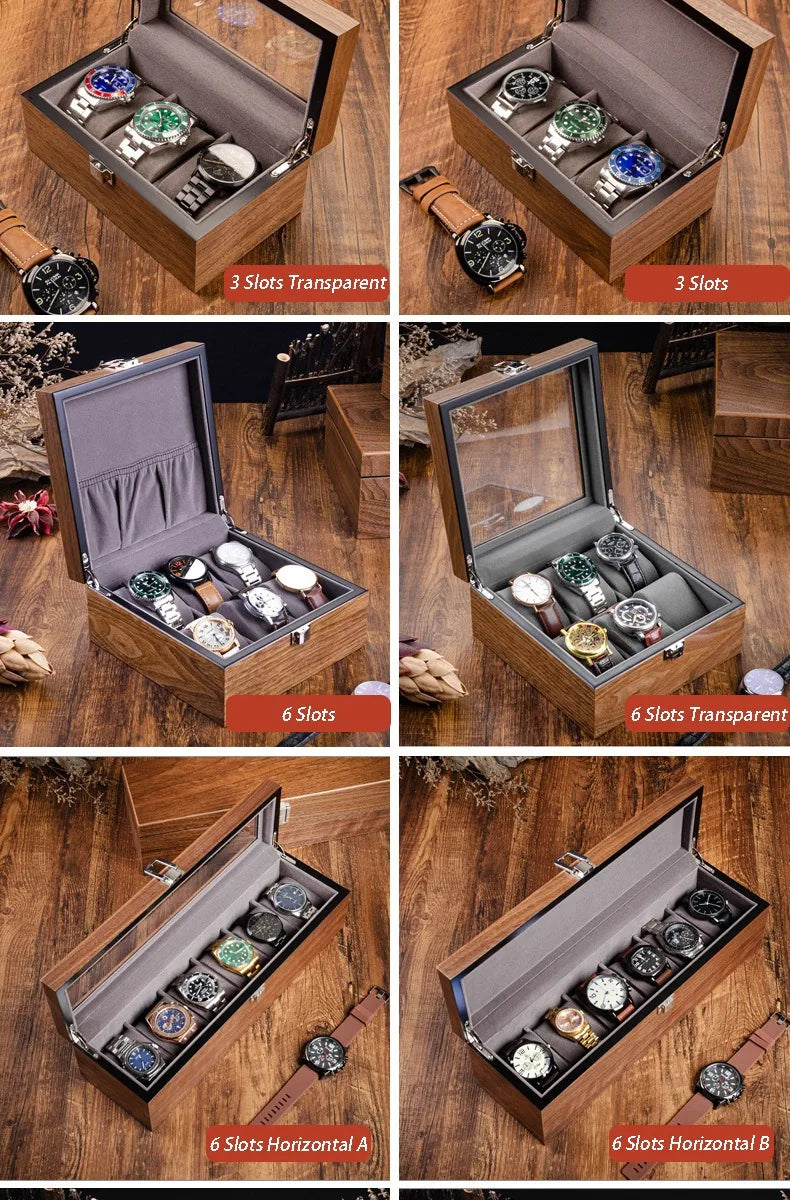 Wooden Watch Box Mens Watch Case Storage Box Travel Luxury Watches Organizer Display Collection Portable Storage Boxes Men Gift