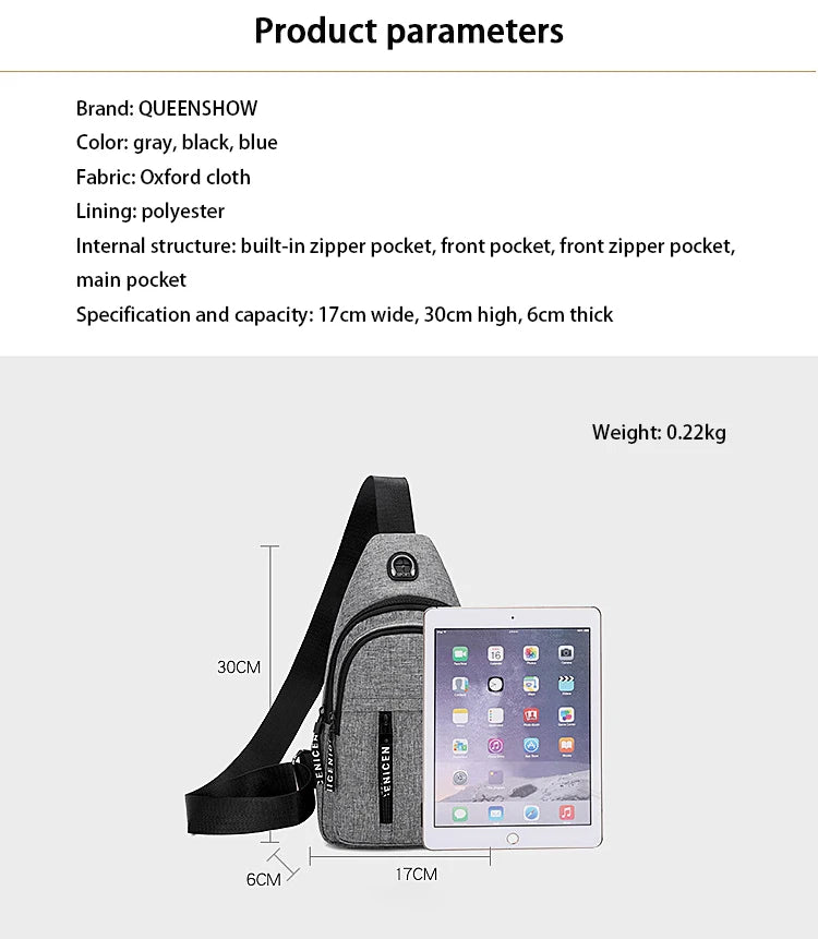 Travel Men's Handbags Multifunctional USB Chest Bag Designer Messenger Crossbody Bags Water-Proof Shoulder Bag Sports Back Pack