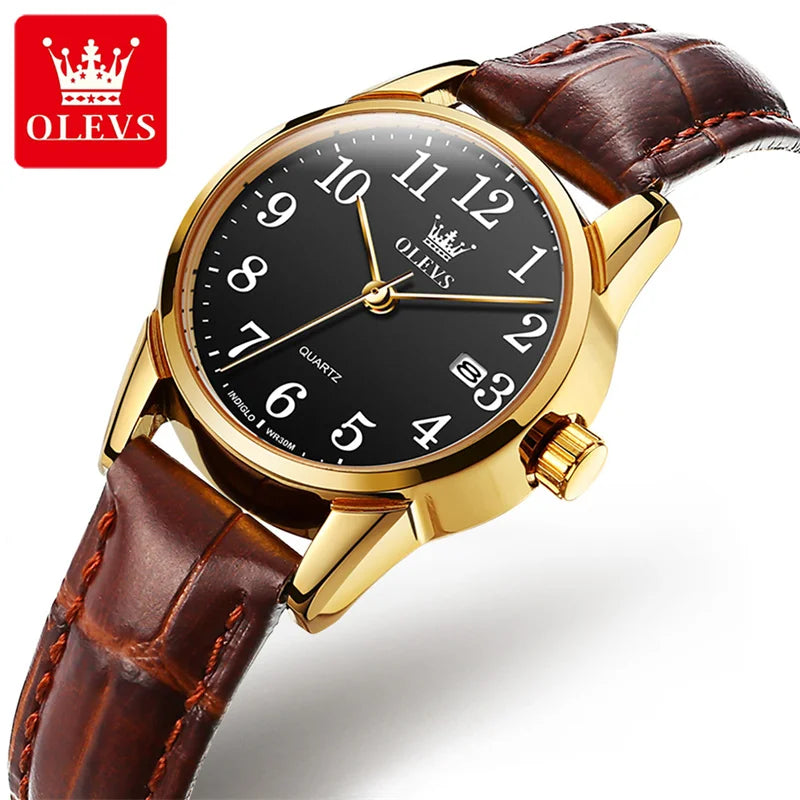 OLEVS Brand Fashion Simple Quartz Watch for Women Leather Strap Waterproof Calendar Womens Watches Elegant Female Clock