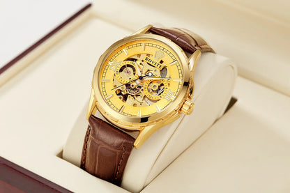 Men Automatic Watch  Stainless Steel Strap Skeleton Mechanical Watches Top Brand Luxury Pointer Watch