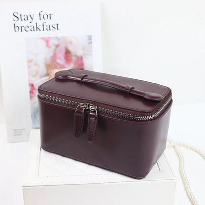 Customized name leather hand-held makeup case and beauty bag, portable storage large-capacity handbag