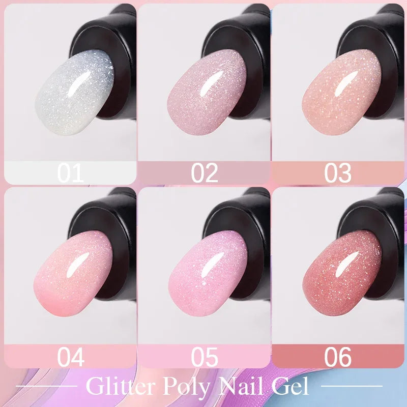 30ML Glitter Poly Nail Gel Hema Free Pink Glitter Acrylic Gel Finger Extension Nail Gel Semi-Permanent Nail Varnish For Manicure