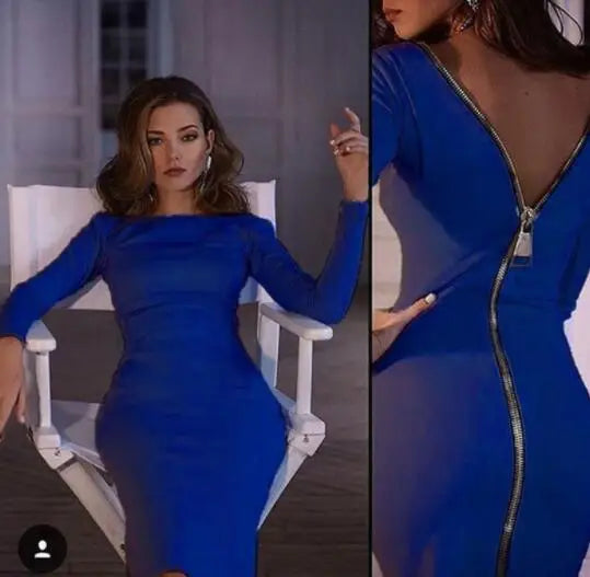 Spring new large size Bodycon dress Solid Color Round