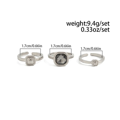 New Grey Crystal Geometric Ring Women Minimalist Design Silver Color Square Finger Rings Asymmetrical Zircon Daily Wear Jewelry
