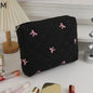 Black Women Portable Makeup Bag Large Capacity Bow Quilting Cosmetic Pouch Handbag Ladies Travel Toiletry Storage Bag