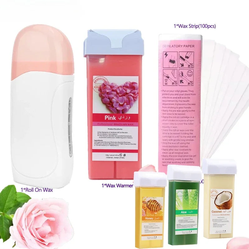 Rose Wax Roll-On Refills-Painless Hair Removal Cartridge for Bikini/Body, Hypoallergenic & 100% Natural Formula,Hair Removal Kit