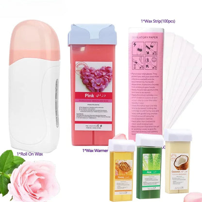 Rose Wax Roll-On Refills-Painless Hair Removal Cartridge for Bikini/Body, Hypoallergenic & 100% Natural Formula,Hair Removal Kit