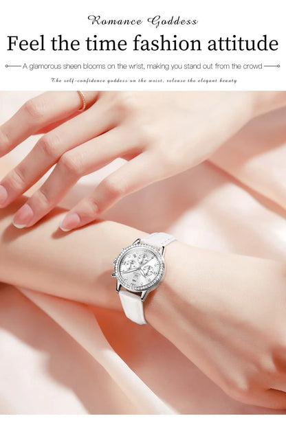 OLEVS 9933 Women' Watches Luxury Brand Diamond Quartz Wristwatch Waterproof Luminous   Leather Strap Multifunction Ladies Watch