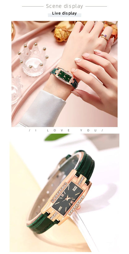 Reloj Mujer 2023 Fashion Diamond Square Watches Women Leather Quartz Watch Elegant Retro Womens Wrist Watch Relogio Feminino