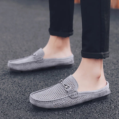 Moda masculina chinelos de couro ao ar livre meia loafers sapatos leves respirável mulas para o homem verão sandálias casuais sapatos preguiçosos