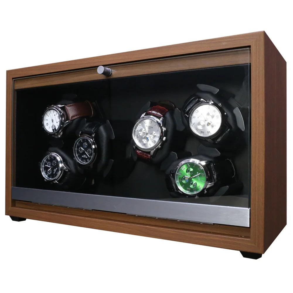 6 Slots Rechargeable for Watch Winder USB Powered Mechanical Watches Holder Wood Case Winding Cabinet Storage Display Box