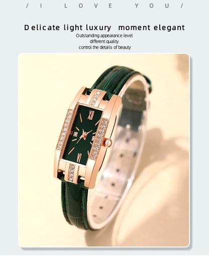 Reloj Mujer 2023 Fashion Diamond Square Watches Women Leather Quartz Watch Elegant Retro Womens Wrist Watch Relogio Feminino