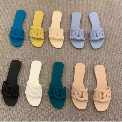 Designer mulher chinelos planos sandálias de cor doce casual chinelos de fundo verão sandálias femininas novos sapatos para mulher