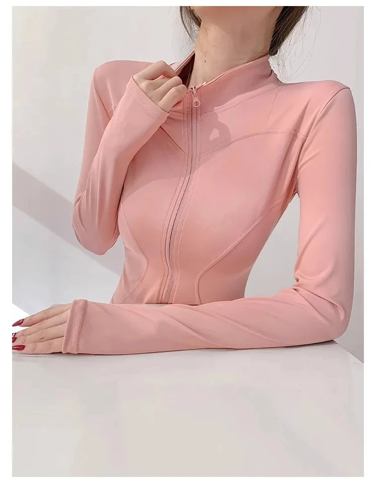 Women's Quick-Dry Yoga Jacket – Long Sleeve Slim Fit Zip Running Coat