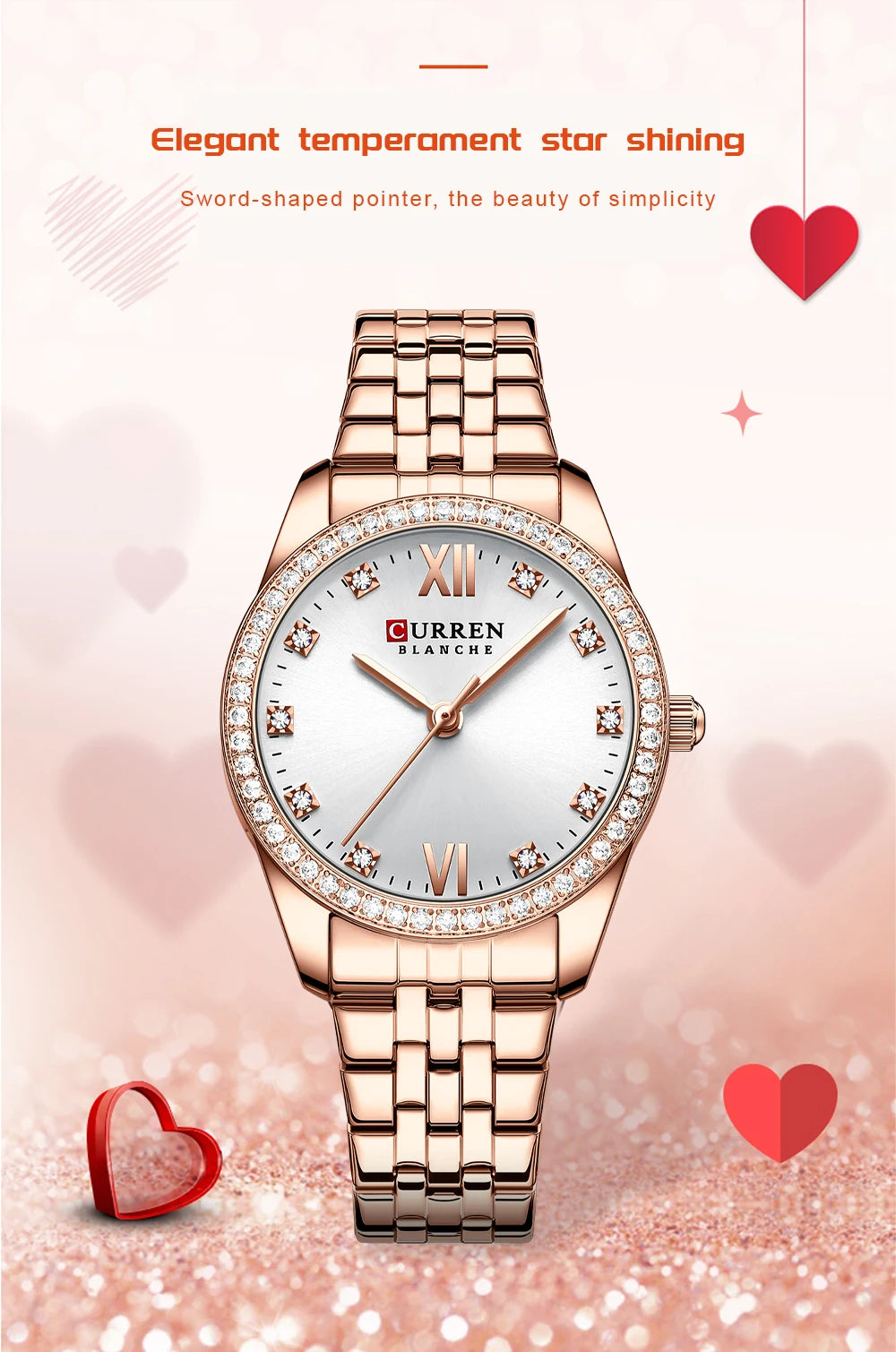 CURREN Luxury Watch Women Ring Necklace Earrings Rhinestone Fashion Wristwatch Female Casual Ladies Watches Bracelet 5PCS Set