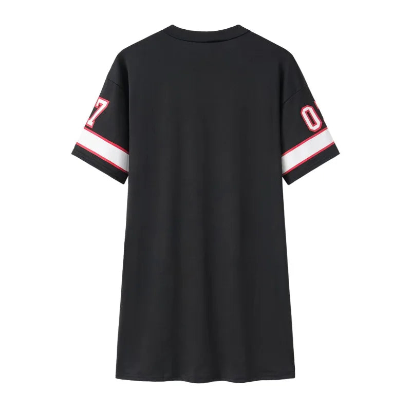 2025 New Fashion V-Neck Queen Letters Print Dress Short Sleeve
