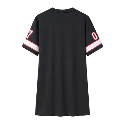 2025 New Fashion V-Neck Queen Letters Print Dress Short Sleeve