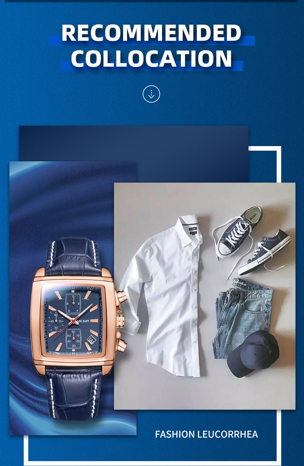 MEGIR Fashion Casual Men Chronograph Quartz Watch Top Brand Military Sport Wristwatch Man Rectangle  Leather Watches Male 2028