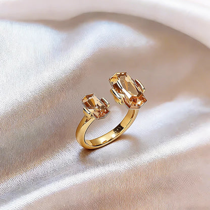 Champagne Crystal Gold Color Rings 2026 New Design Fashion Jewelry Trendy Women's Finger Accessory Wedding Ring for Index Finger
