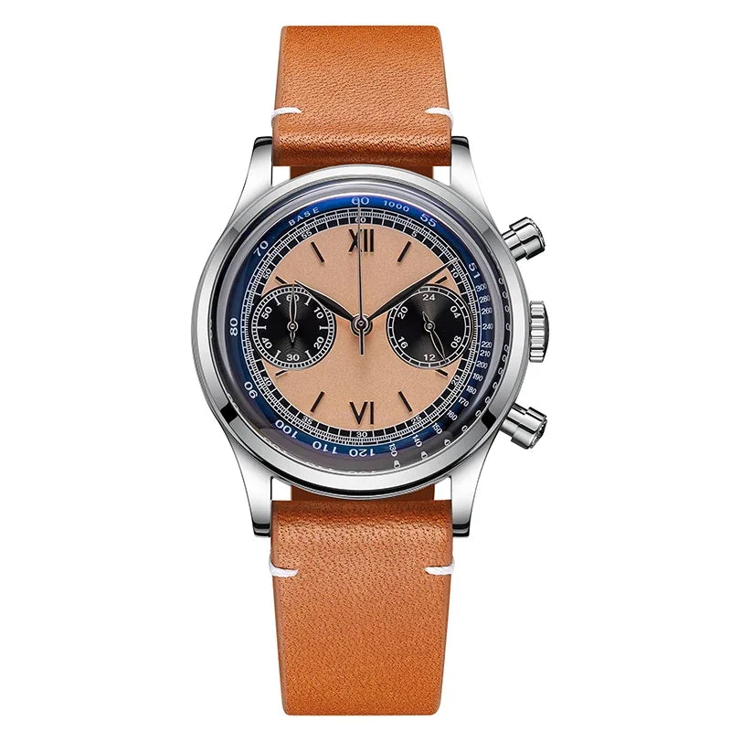 ADDIESDIVE 38mm Chronograph Quartz Watch 60min Business 100m Diving Men's Leather Watches Bubble Dome Mirror Retro Wristwatches