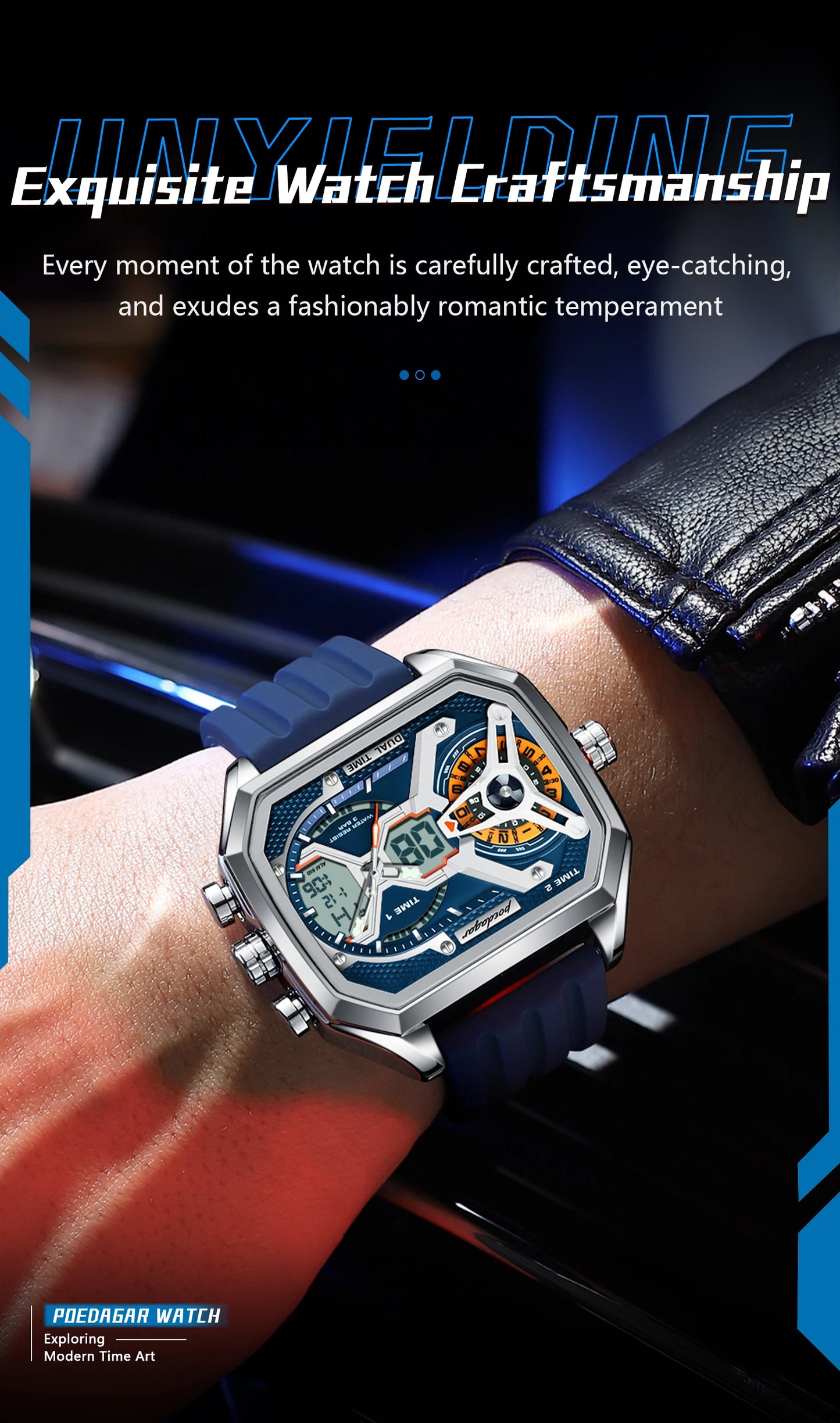 POEDAGAR Luxury Men Wristwatch Date Week Luminous LED Quartz Man Clock Silicone Strap Electronic Dual Time Fashion Men's Watches