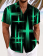Summer Men's Geometric Grid  Plaid Shirts Short SleeveTurndown Hawaiian Shirt Button Up Shirts No Pockets Shirts