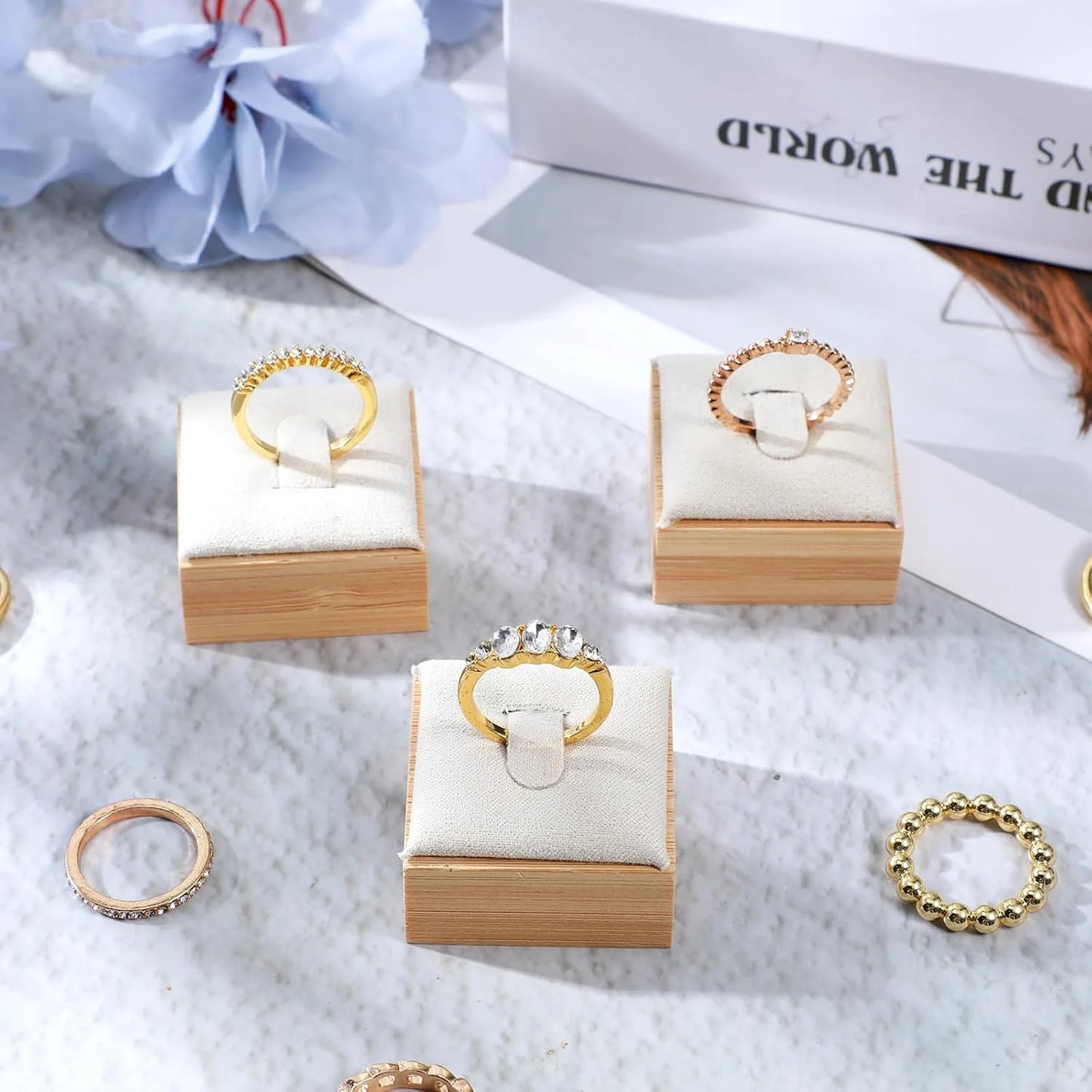 Wooden Ring Display Stand Rings Organizer Jewelry Holder Jewelry Show Props Jewelry Box Packaging Leather And Velvet Case