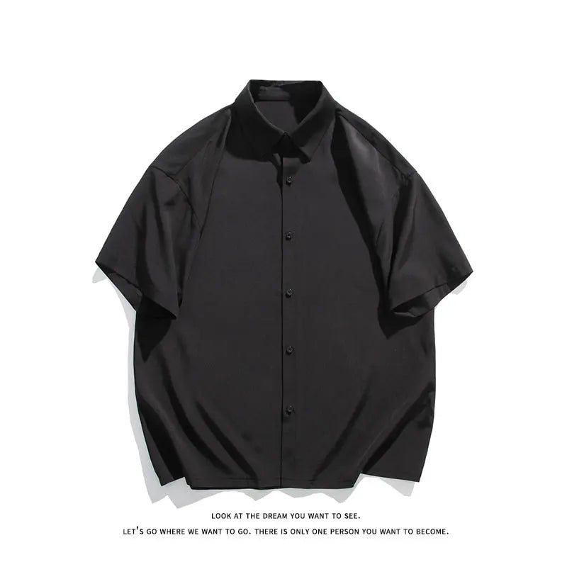 LEGIBLE Summer Shirts Men Loose Thin Cotton Short Sleeve Shirts Male Fashion Stand Solid Color 4XL 5XL