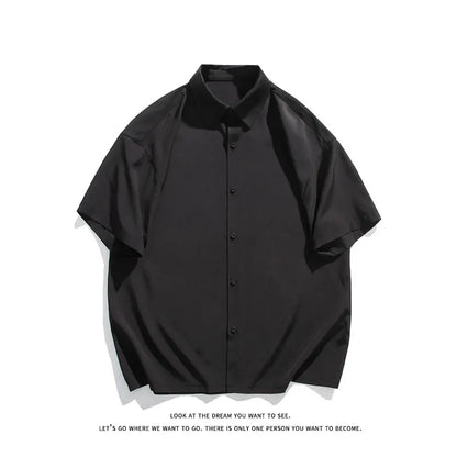 LEGIBLE Summer Shirts Men Loose Thin Cotton Short Sleeve Shirts Male Fashion Stand Solid Color 4XL 5XL