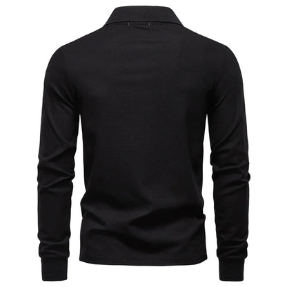 2025 Autumn New Men's Deer Embroidery Cotton Rich Blend Breathable Polo Shirts Long Sleeve Social Business Golf Polo Shirts Male
