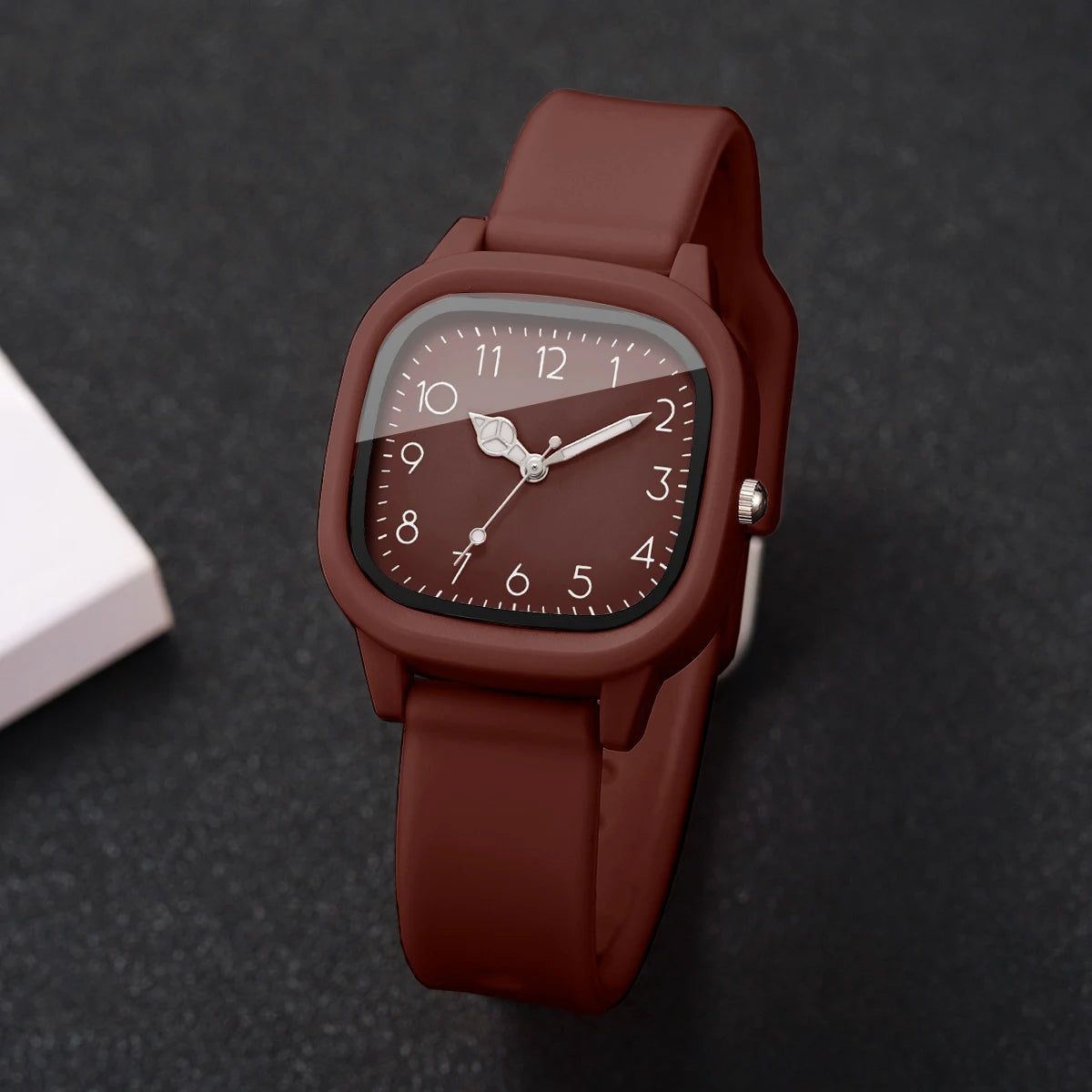 4PCS Fashion Square Women Watches Heart Bracelet Set Arabic Dial Silicone Strap Quartz Wristwatch Reloj Mujer Girls(Without Box)