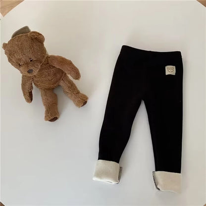 Plush Pants for Kids 1-8 Years Soft Warm Solid Color with Animal Cartoons Stretchy Comfy Winter Trousers for Boys and Girls