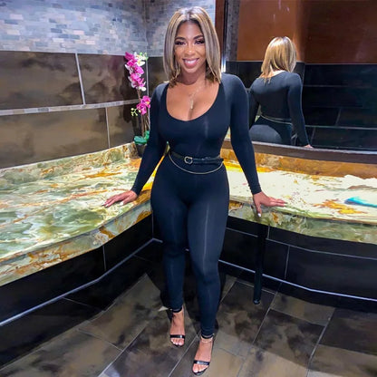 Women's Bodycon Jumpsuit – Long Sleeve Slim Fit Romper