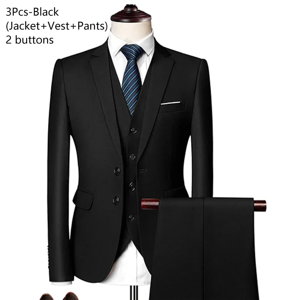 Suits For Men 3 Pieces Set Elegant Wedding  Fashion Classic Full Jackets Vest Pants Blazers Outfit 2026 Formal Costume