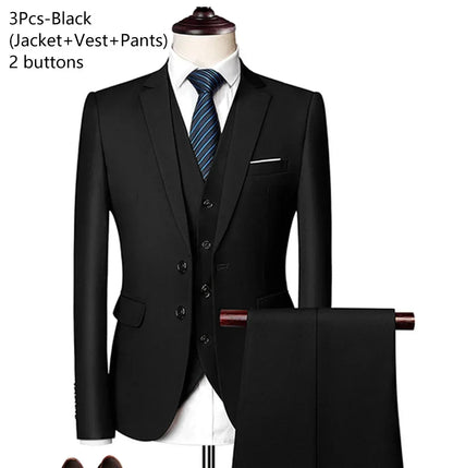 Suits For Men 3 Pieces Set Elegant Wedding  Fashion Classic Full Jackets Vest Pants Blazers Outfit 2026 Formal Costume